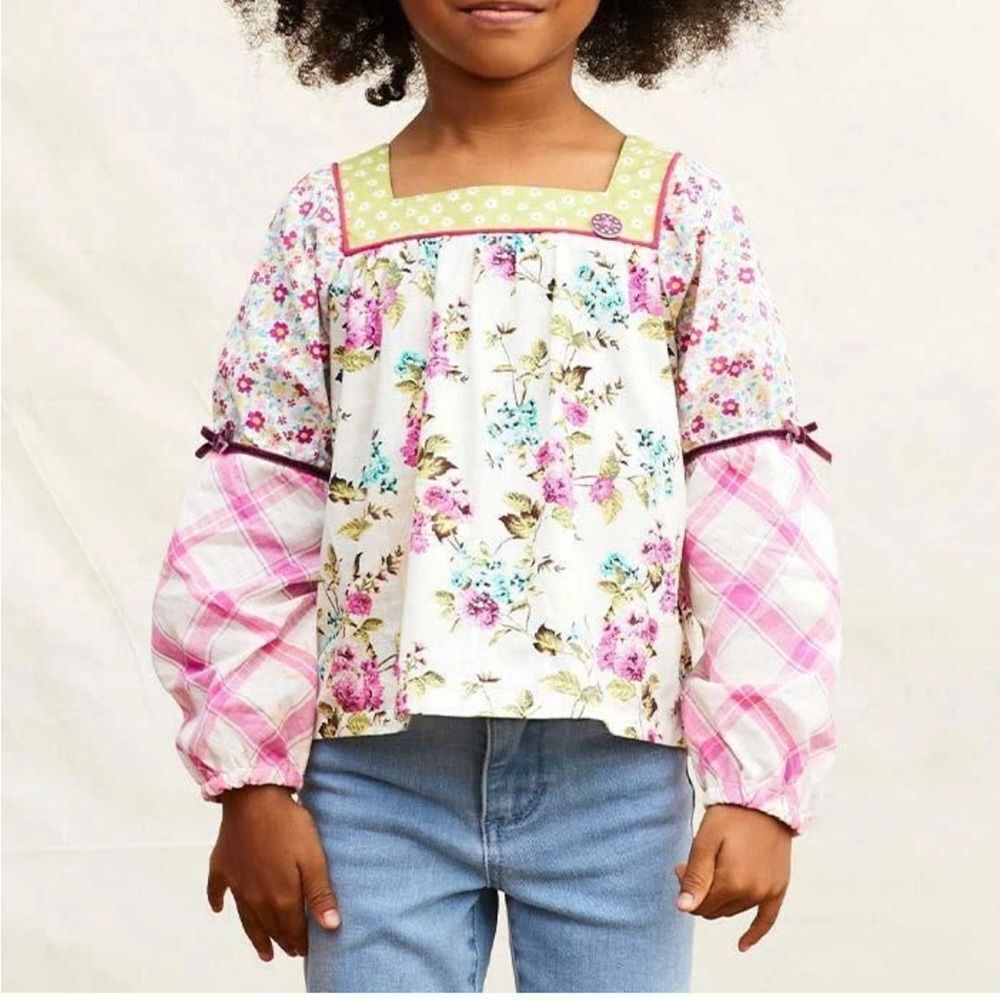 Matilda Jane Enchanted Garden art school mixed print peasant top